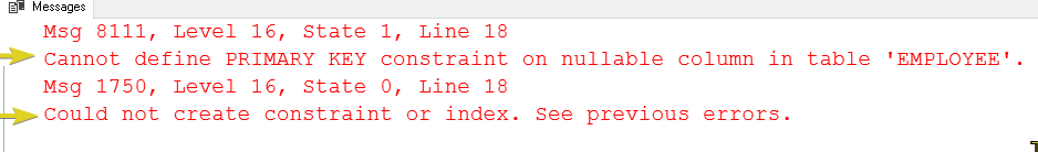 primary key constraint nullable column